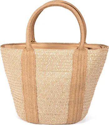 Produktbild von Strandtasche Damen Stroh Henkeltasche mit Reißverschluss Sommer Tasche Shopper Bag Elegante Handtasche
