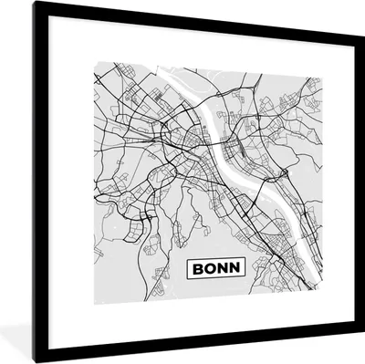 Produktbild von MuchoWow® Gerahmtes Poster Karte - Bonn - Deutschland - Stadtplan 40x40 cm - Poster mit Schwarzem Bilderrahmen Wandposter Rahmen Foto Bilder - Poster - Plakat im Rahmen
