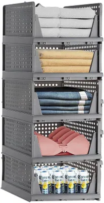 Produktbild von 5er-Pack Kunststoff-Kleiderschrank mit Lade-Organizer, grau, stil 4, für Schlafzimmer-Kleidung, faltbar und stapelbar