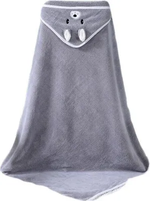 Produktbild von Korallenfleece Kinderbadetuch, karikaturbestickte Kapuzendecke, saugfähiges Badetuch, Bademantel Strandtuch (grau 105*105)