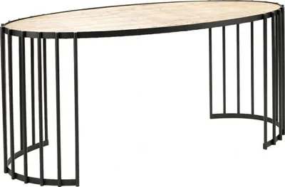 Produktbild von Casa Padrino Luxus Schreibtisch Naturfarben / Schwarz 160 x 40 x H. 74 cm - Ovaler Bürotisch mit Massivholz Tischplatte und Metall Gestell - Luxus Büromöbel
