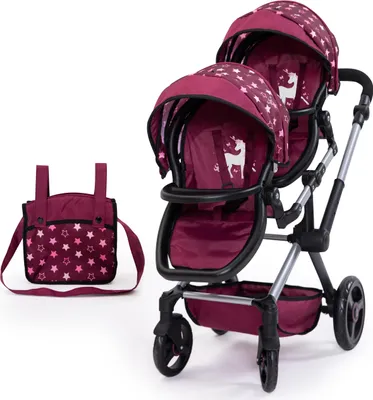 Image de Bayer Design 26723AA Poussette de poupée Twin Xeo, sac, bordeaux, rose, étoiles