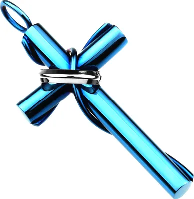 Produktbild von Edelstahl Anhänger aus 316L Kreuz Blau Metallic