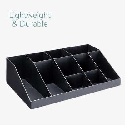 Produktbild von Famanu Organizer für Kaffeezubehör mit 10 Fächern - schwarzer Halter für Becher, Zucker, Kaffeemilch und Teebeutel
