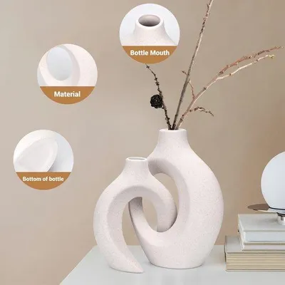 Produktbild von Famanu Keramische Vasen Set 2-teilig – Weiße Blumenvasen, Modernes Design