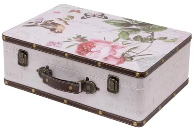 Vintage Holzkoffer mit Rose Design von HMF mit 38 cm Breite in verschiedenen Größen