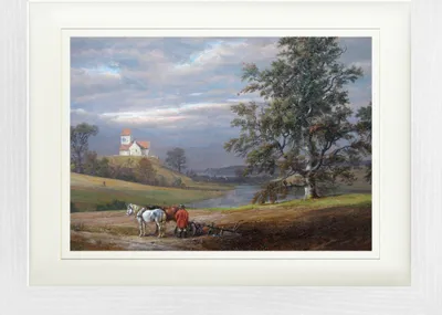 Produktbild von Johan Christian Dahl Gerahmtes Bild Mit Edlem Passepartout | Wand-Bilder | Im Bilderrahmen - Landschaft In Der Nähe Von Sorø Mit Pedersborg-Kirche, 1832 (30 x 40 cm)