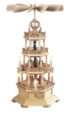 Produktbild von Tischpyramide Tischpyramide Waldmotiv 3-stöckig natur elektr. beleuchtet und angetrieben (120V 50Hz) (LxBxH):32x28x63cm NEU