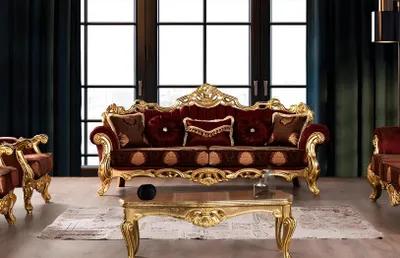 Produktbild von Dreisitzer Sofa 3 Sitzer Sofa Sitz Sofas Couch Möbel Stoff Stil Barock Rokoko