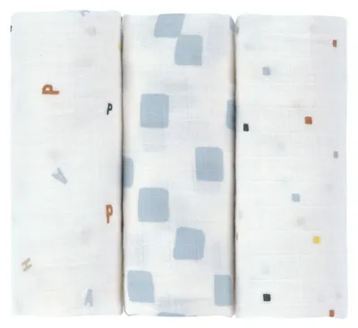 Produktbild von Lässig Swaddle & Burp Tuch M GOTS (3 Stück) - Happy Fruits - Blue