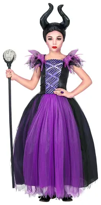 Mädchenkostüm Böse Fee – Kleid mit Kopfschmuck, Halloween, Gr. 104