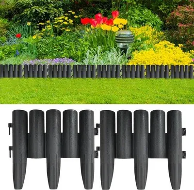 Image de Bordure de jardin - 36 pièces - 10 mètres - aspect bois - résistante aux UV - grise