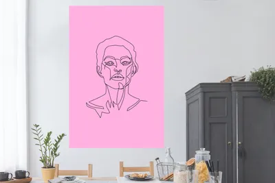 Produktbild von MuchoWow® Poster Strichzeichnung - Frau - Rosa 120x180 cm - Kunstposter