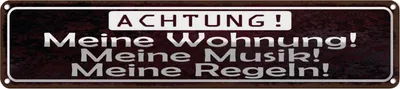 Produktbild von vianmo Blechschild 10x46 cm Meine Wohnung Musik Regeln Spruch Zitat