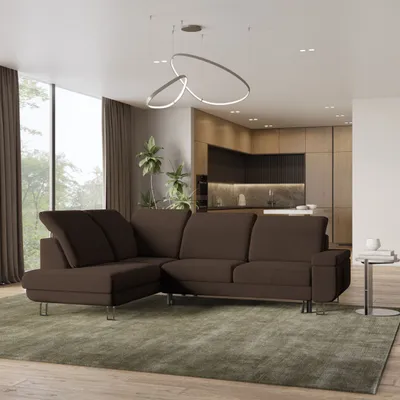Zdjęcie produktu dla Masseno Narożnik LERMA R-S z funkcją spania i pojemnikiem na pościel Kształt L, Rozkładana sofa, Rogówka - Brązowy, MONOLITH 29