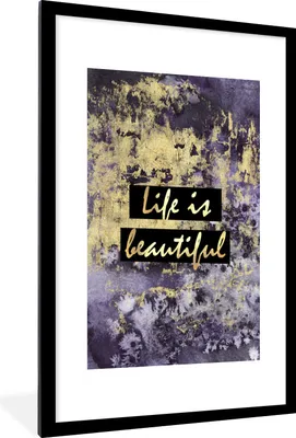 Produktbild von MuchoWow® Gerahmtes Poster Zitate - Leben - Gold 60x90 cm - Poster mit Schwarzem Bilderrahmen Wandposter Rahmen Foto Bilder - Dekoration - Wandposter Wohnzimmer - Hochwertig