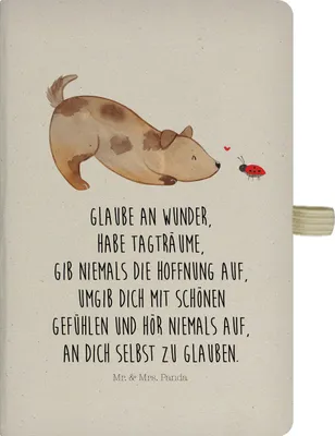 Produktbild von Mr. & Mrs. Panda Notizbuch A5 Hund Marienkäfer - Transparent - Geschenk, Hunde, Zuversichtlich, Mischlinghund, Sprüche, Skizzenbuch, Journal, Adressbuch, Wunder, Tagebuch