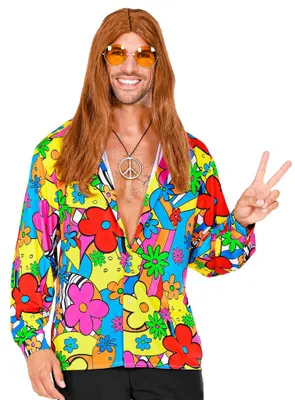 Produktbild von 70er Hippie Flower Hemd Herren - Karneval Fasching Größe: L