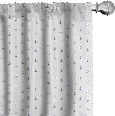 Produktbild von ABAKUHAUS Anker Vorhänge, Gardinen, Wiederholendes Minimal Muster See Symbole Ozean Motiven Illustration, 2 Stück 75 x 225 cm, Blau Weiss