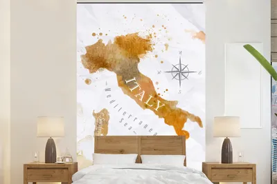 Produktbild von MuchoWow® Fototapete für Wohnzimmer oder Schlafzimmer Wandtapete Vinyl Motivtapete Weltkarte - Farbe - Italien - 155x240 cm - Tapete