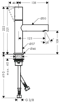 Imagen del producto de Grifo monomando para lavabo AXOR UNO 110, diseño minimalista, cromo