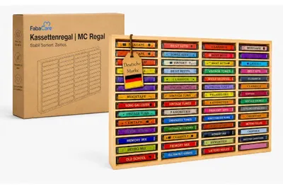 Produktbild von FabaHome MC Regal für 60 Kassetten, Holz Holz Natur