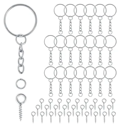 Schlüsselanhänger-Set mit Kette, 86 Stück, 25 mm, DIY-Bastelset