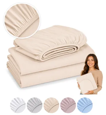 Produktbild von MEBLE ODNOWA, Spannbettlaken mit Gummizug 180 x 200 cm, Creme, Bettlaken für Matratzen bis 30 cm Höhe, Weich, Pflegeleicht, Formstabil