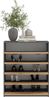 Produktbild von BDW, Schuhschrank Modern, 74×35×85 cm, 5 Klappen für Flur, Anthrazit / Wotan Eiche