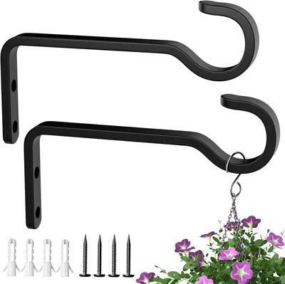 Imagen del producto de 2 ganchos de pared de 14,5 cm para colgar cestas, soporte para plantas, soporte de hierro para plantas colgantes, ideal para plantas de exterior, también sirven como ganchos para faroles