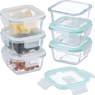 Immagine prodotto di Contenitori per alimenti con coperchio - Vetro - Set da 6 - 520 ml - Contenitori per la preparazione dei pasti - Ermetici - Contenitori per conservare gli alimenti - Trasparenti