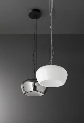Immagine prodotto di Lampada a Sospensione LED 20W in Vetro Bianco Lucido e Struttura Bianco Opaco D.38cm - Design Moderno ed Elegante per Interni - Perenz