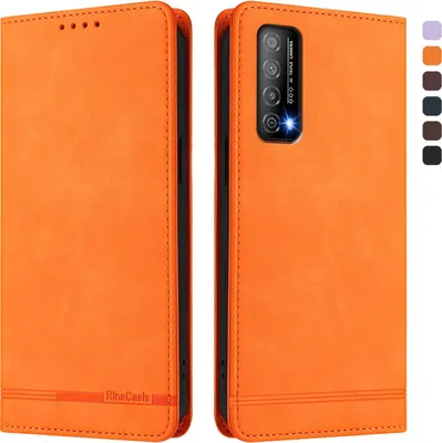 Produktbild von Hülle für Huawei Y7A, Retro Kunstleder Ständer Klapphülle mit Kartenfächer und Magnetische Orange