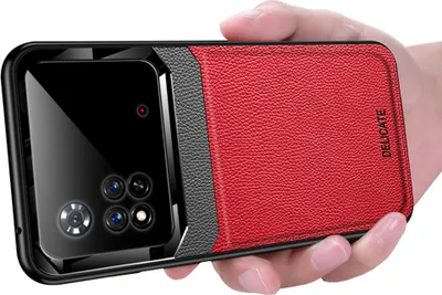 Produktbild von Xiaomi Poco M4 4G Hülle, TPU Stossfest Anti-rutsch Leder Glas Len Hybrid Schutzhülle für Xiaomi Poco M4 4G Rot