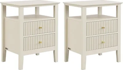 Produktbild von Nachttisch 2er-Set 2 Schubladen & 1 Ablage – MDF – Beige – NIRIVA
