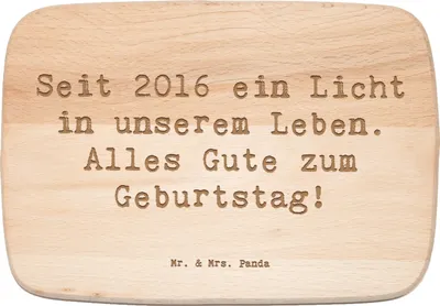 Produktbild von Mr. & Mrs. Panda Frühstücksbrett Spruch 2016 Geburtstag - Transparent - Geschenk, Freude und Liebe, besonderes Jahr feiern, Alter, Schneidebrett, Zuneigung, Holzbrett