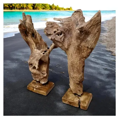 Produktbild von Teak Wurzelholz Skulptur 70–90 cm – Handgefertigte Deko aus Massivholz auf Holzsockel, natürliche Wurzel-Skulptur aus Indonesien – Unikat für Wohnzimmer und Flur
