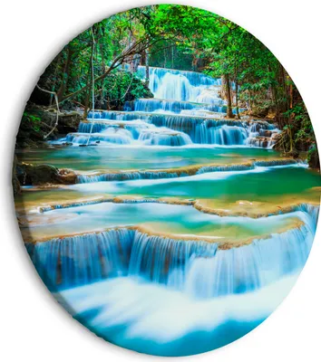 Produktbild von Runde Bilder 80x80 cm Wasserfall Leinwandbild 1 tlg Kunstdruck modern Wandbilder XXL Wanddekoration Design Wand Bild Kanchanaburi Thailand Wald Landschaft Natur c-B-10041-bc-a