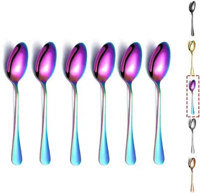 Produktbild von Ibenzoa® 6er-Set Regenbogen-Teelöffel aus Edelstahl, titanbeschichtet, rostbeständig und spülmaschinenfest – für Kaffee & Desserts