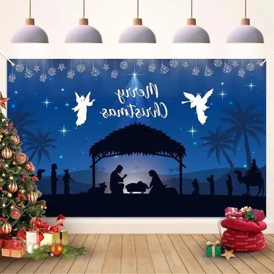 Obrázok produktu pre Vianočná dekorácia, tmavomodrá, 180 x 110 cm, vonkajší banner