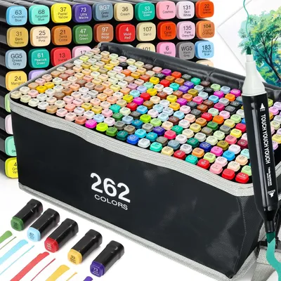 Zdjęcie produktu dla Markery Alkoholowe Mazaki Pisaki Dwustronne Pro 262 Sztuk + Torba Podstawka