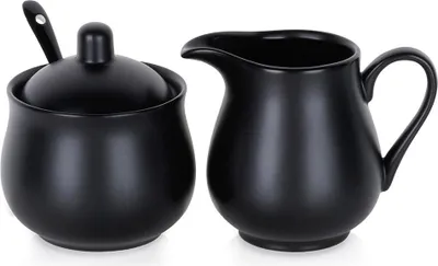 Produktbild von Zuckerdose und Milchkännchen-Set aus Porzellan, Schwarz, 3-teilig
