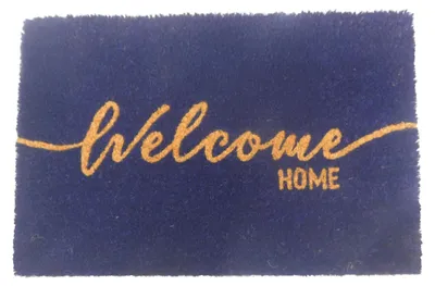 Kokosfußmatte Welcome Home, rutschfest, 60x40 cm, Blau