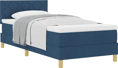 Image de Lit boxspring vidaXL avec coussins et tête de lit, bleu, 90 x 190 cm, tissu