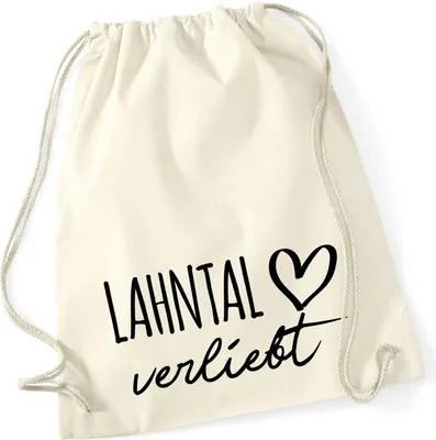 Produktbild von Huuraa Turnbeutel Lahntal verliebt 12 Liter Natural Baumwolle Rucksack Geschenkidee
