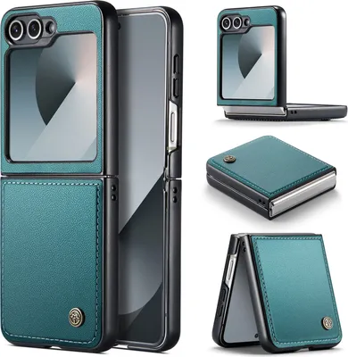 Immagine prodotto di Custodia per Samsung Galaxy Z Flip 6 / Z Flip 7 FE, carta di blocco RFID, custodia in pelle avanzata con funzione di supporto Verde
