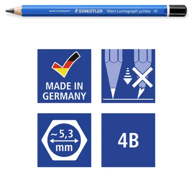 Obrázok produktu pre Staedtler 100J, 4B, Modrá, Umenie, Grafický nákres, Koníček, Kancelária, Škola, Technical drawing, 5,3 mm, 1 kusov, Nemecko