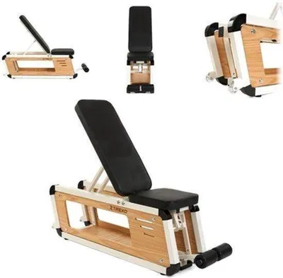 Zdjęcie produktu dla Regulowana ławeczka treningowa, stal i drewno - maksymalne obciążenie 300 kg - wymiary 120 x 45 x 110 cm - kolor brązowy - ławeczka do ćwiczeń siłowych