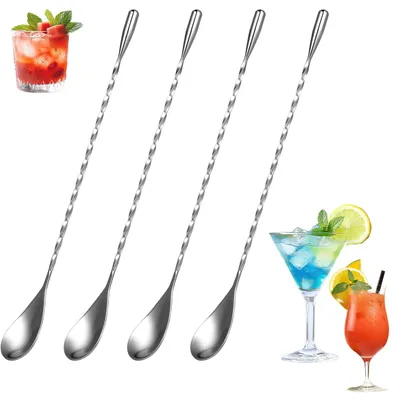 4er-Set Barlöffel, 25 cm, Edelstahl, Spiral-Muster, Cocktail-Rührer