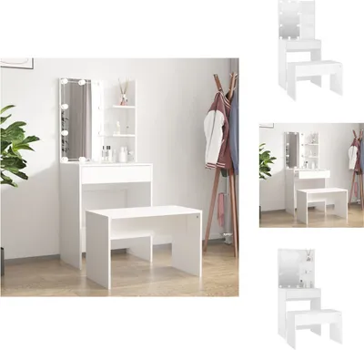 Obrázok produktu pre vidaXL Súprava toaletného stolíka s LED bielym drevom - Toaletné stolíky